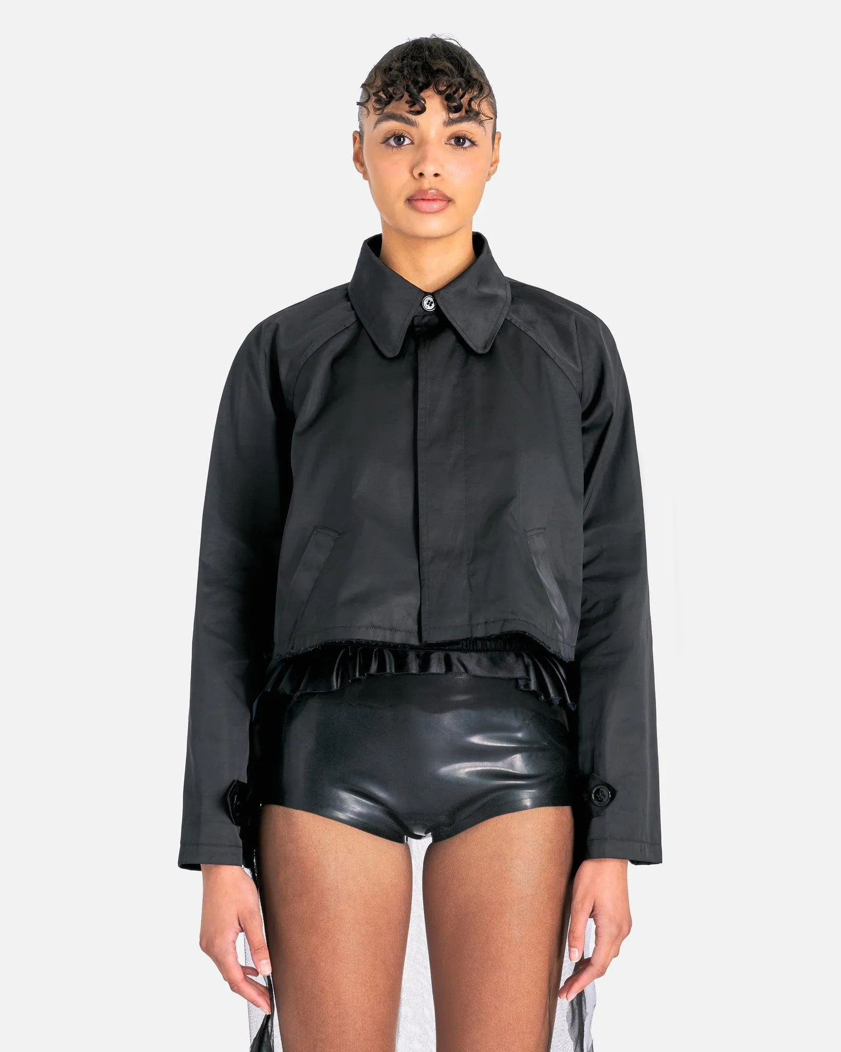 MM6 Maison Margiela Polyester Twill Cropped Jacket in Black