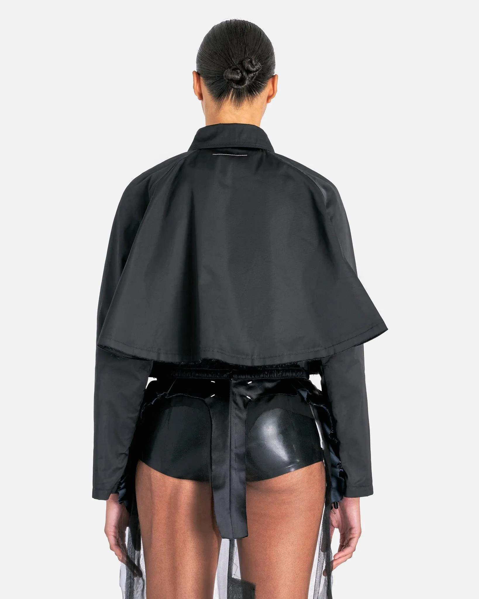 MM6 Maison Margiela Polyester Twill Cropped Jacket in Black