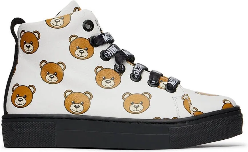 Moschino Kids White Teddy Print Sneakers