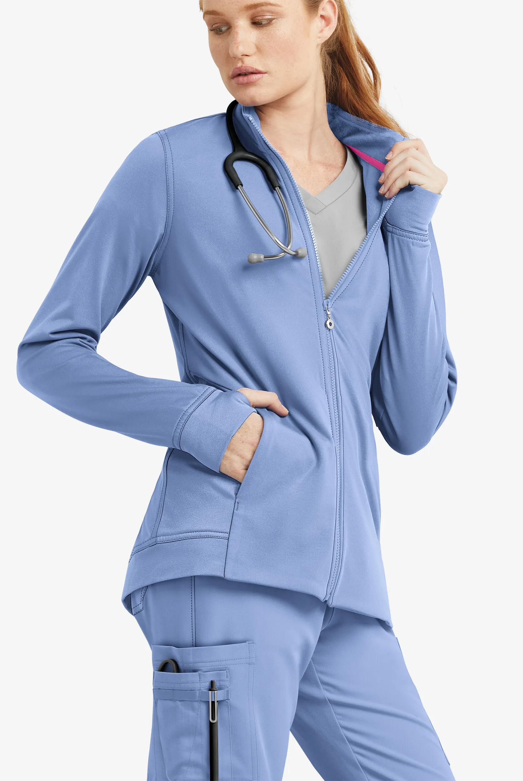 MOVEMENT by Butter-Soft Adara Women's 3-Pocket Long Sleeve Zip Front Warm-Up STRETCH Scrub Jacket