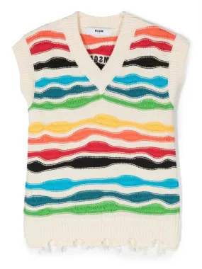 MSGM Kids multicolour distressed knitted vest - Neutrals