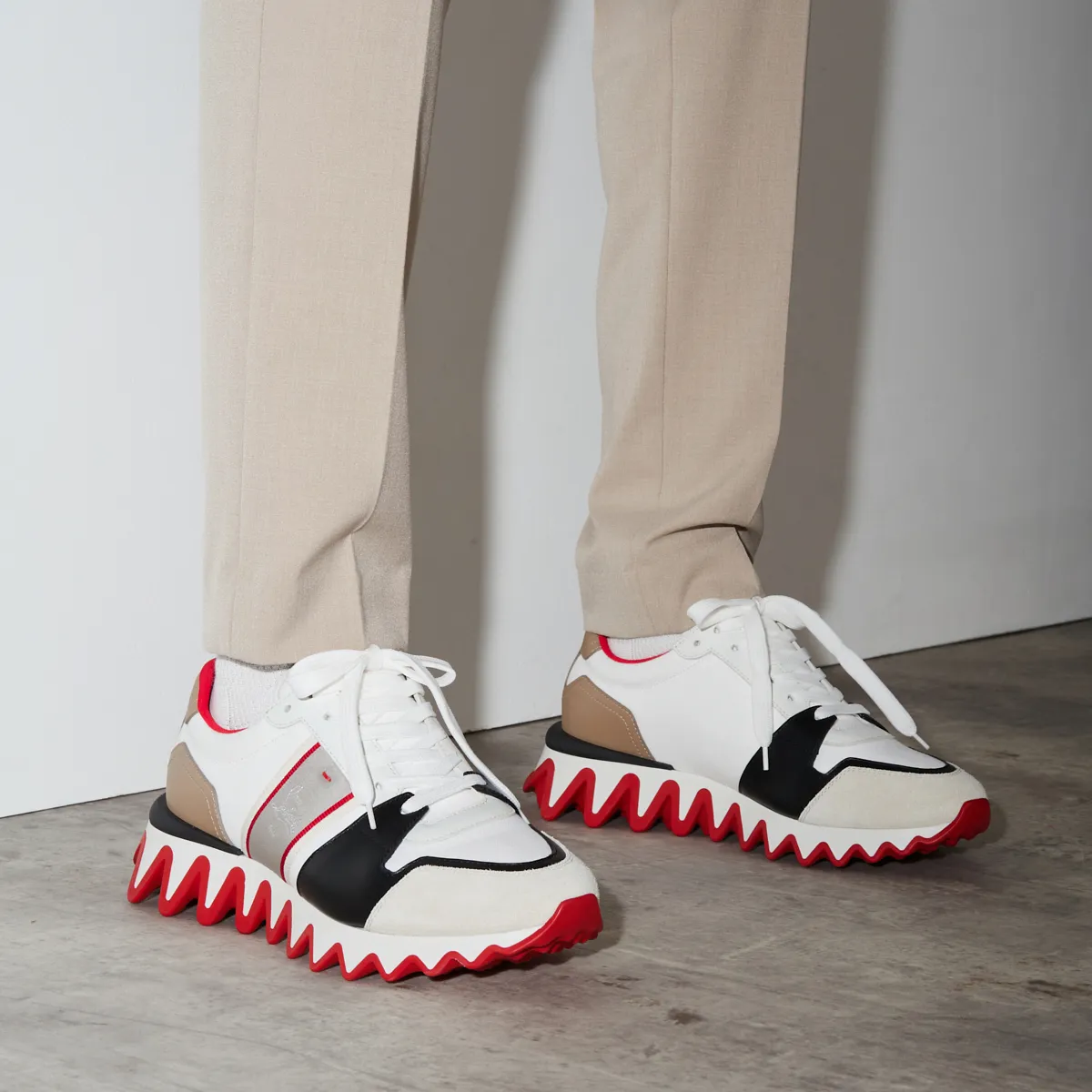 Nastroshark Sneakers - Olona canva and calf leather - White - Men