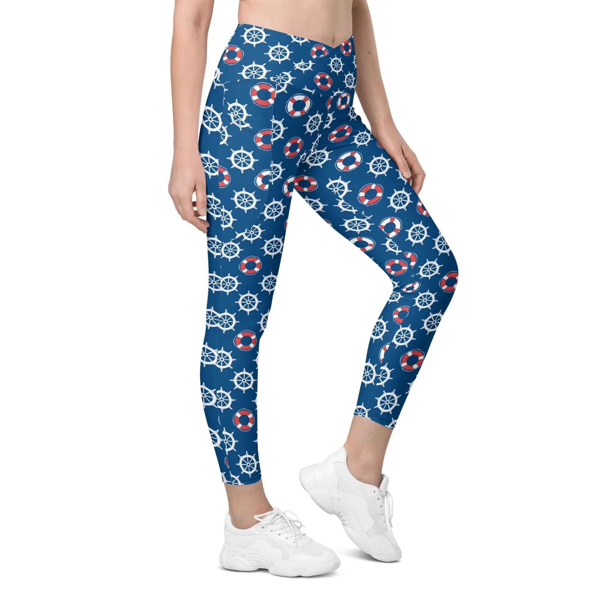 Nautical Crossover Leggings With Pockets