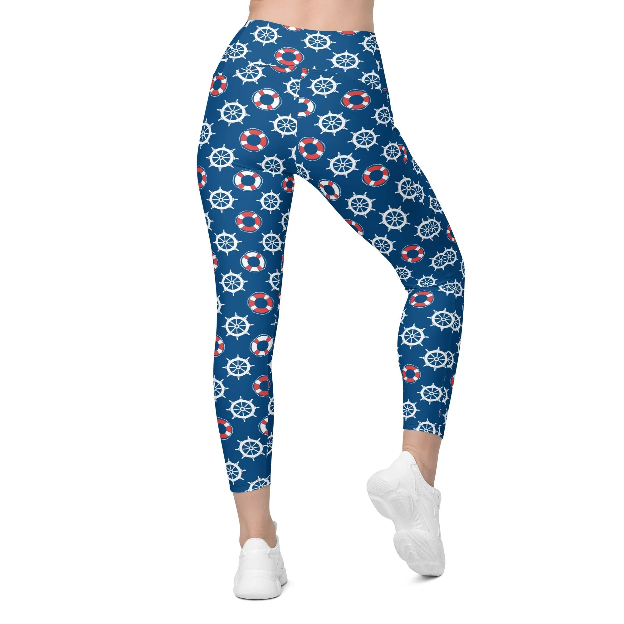 Nautical Crossover Leggings With Pockets