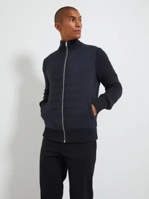 Navy Half Padded Zip Up Knitted Jacket | Men | George at ASDA