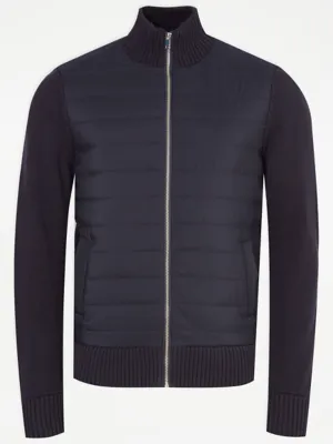 Navy Half Padded Zip Up Knitted Jacket | Men | George at ASDA