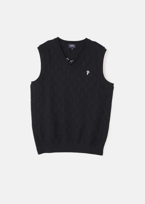 Navy PG Logo Knitted Cotton V neck knit vest - Navy