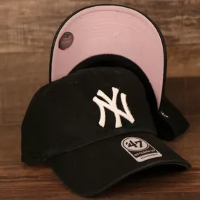 New York Yankees Pink Bottom Black Baseball Hat | Yankees Black Adjustable Hat | Pink Brim Dad Hat