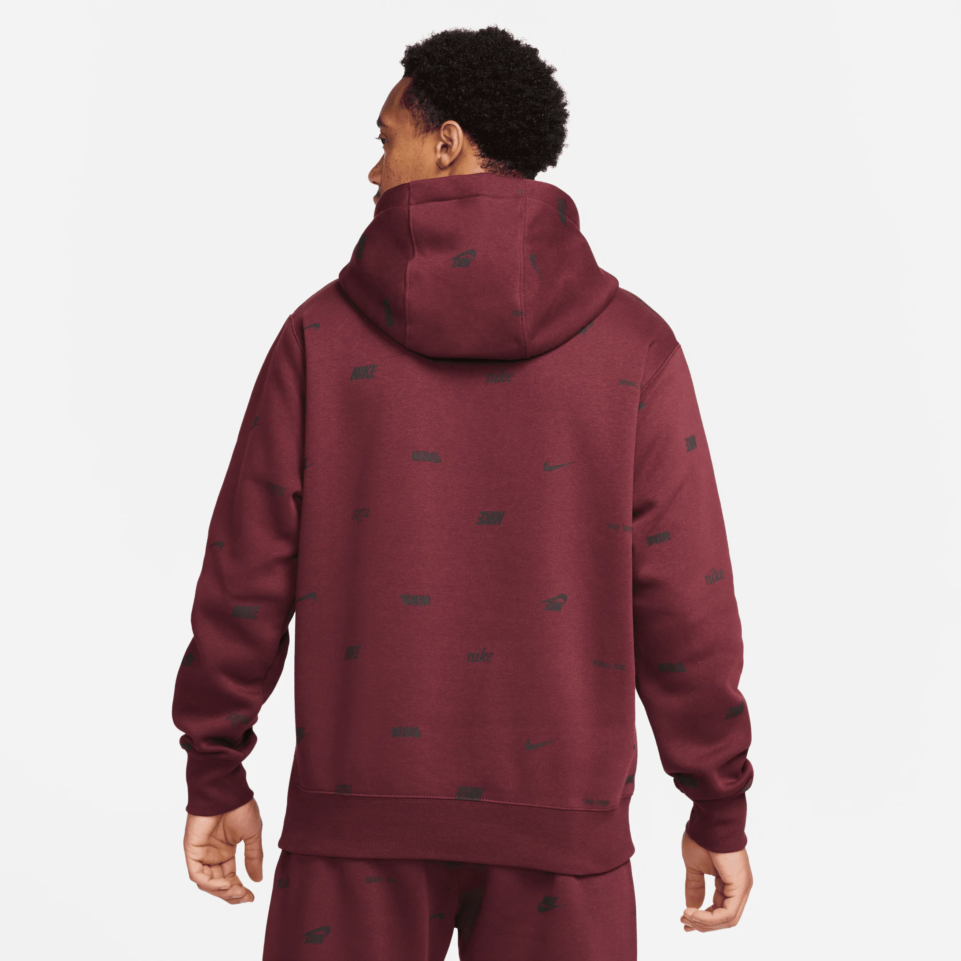 Nike - Men - Allover-Print Logo Pullover Hoodie - Night Maroon/Black