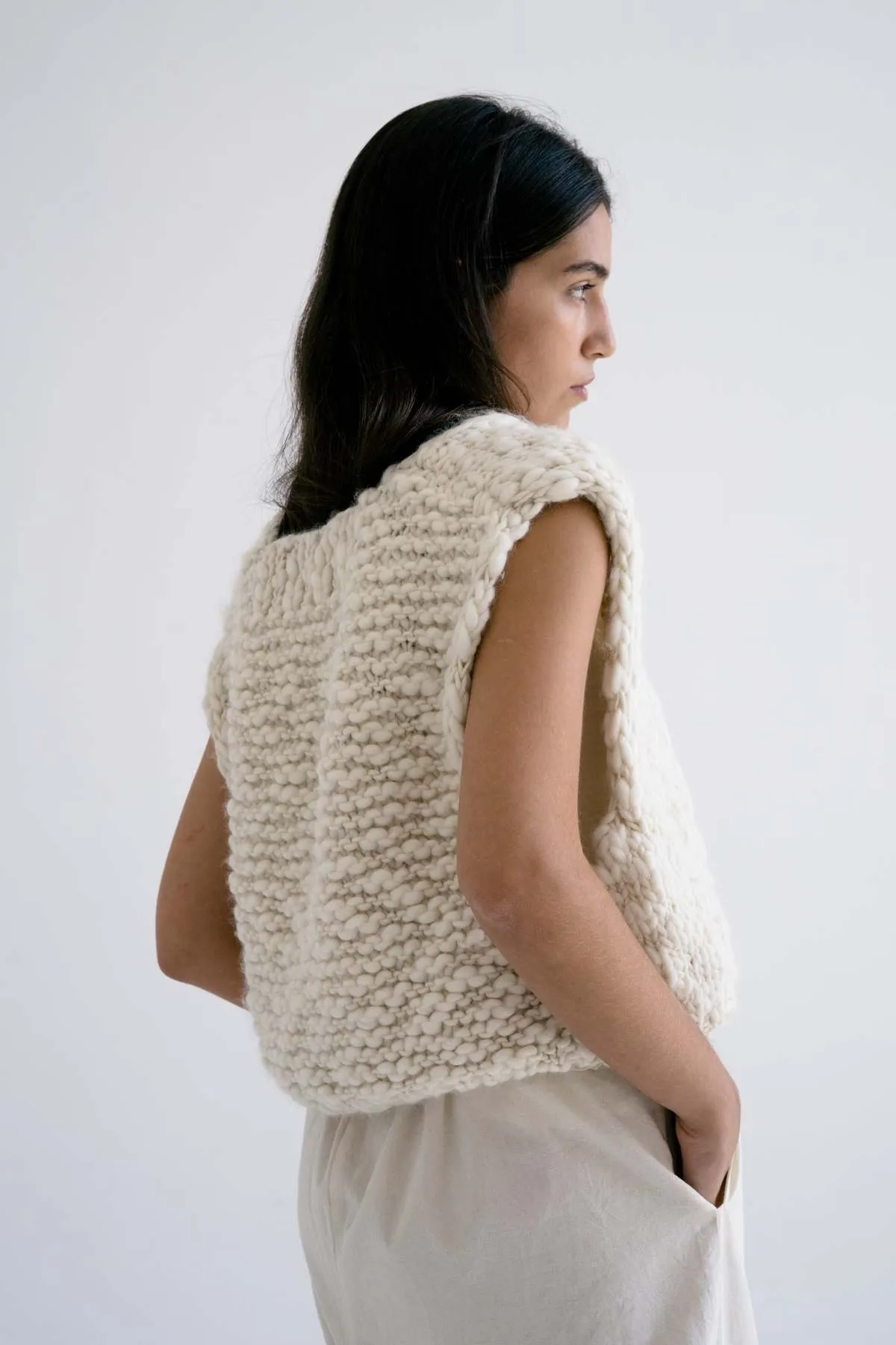 Ound Hand Knitted Acacia Wool Vest - Ivory