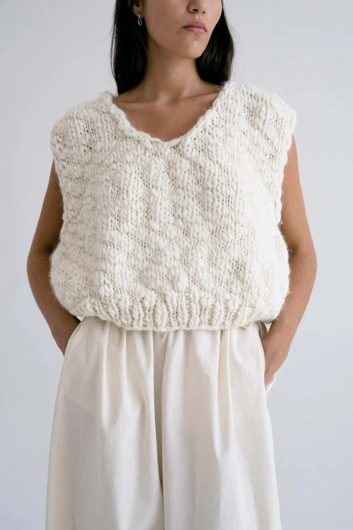 Ound Hand Knitted Acacia Wool Vest - Ivory