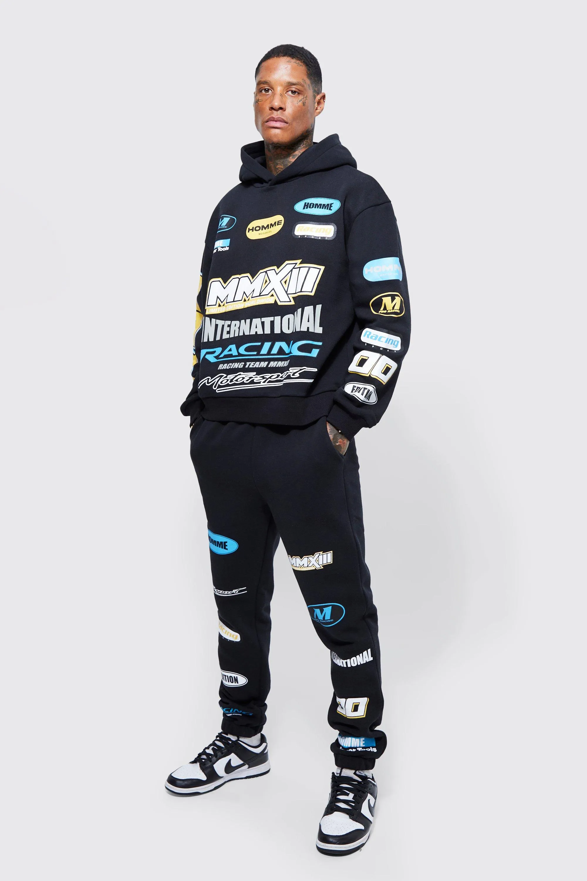 Oversized Boxy Moto Graphic Hooded Tracksuit