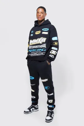 Oversized Boxy Moto Graphic Hooded Tracksuit