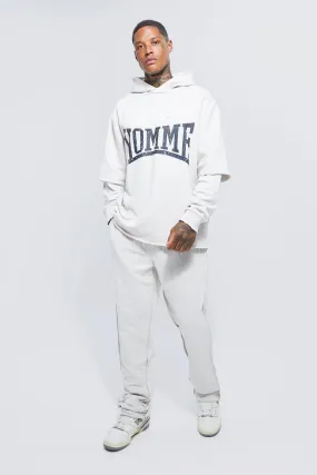 Oversized Graphic Faux Layer Hooded Tracksuit