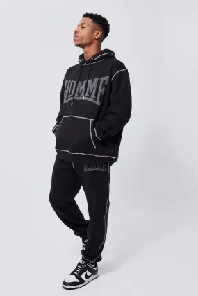 Oversized Homme Contrast Stitch Hooded Tracksuit