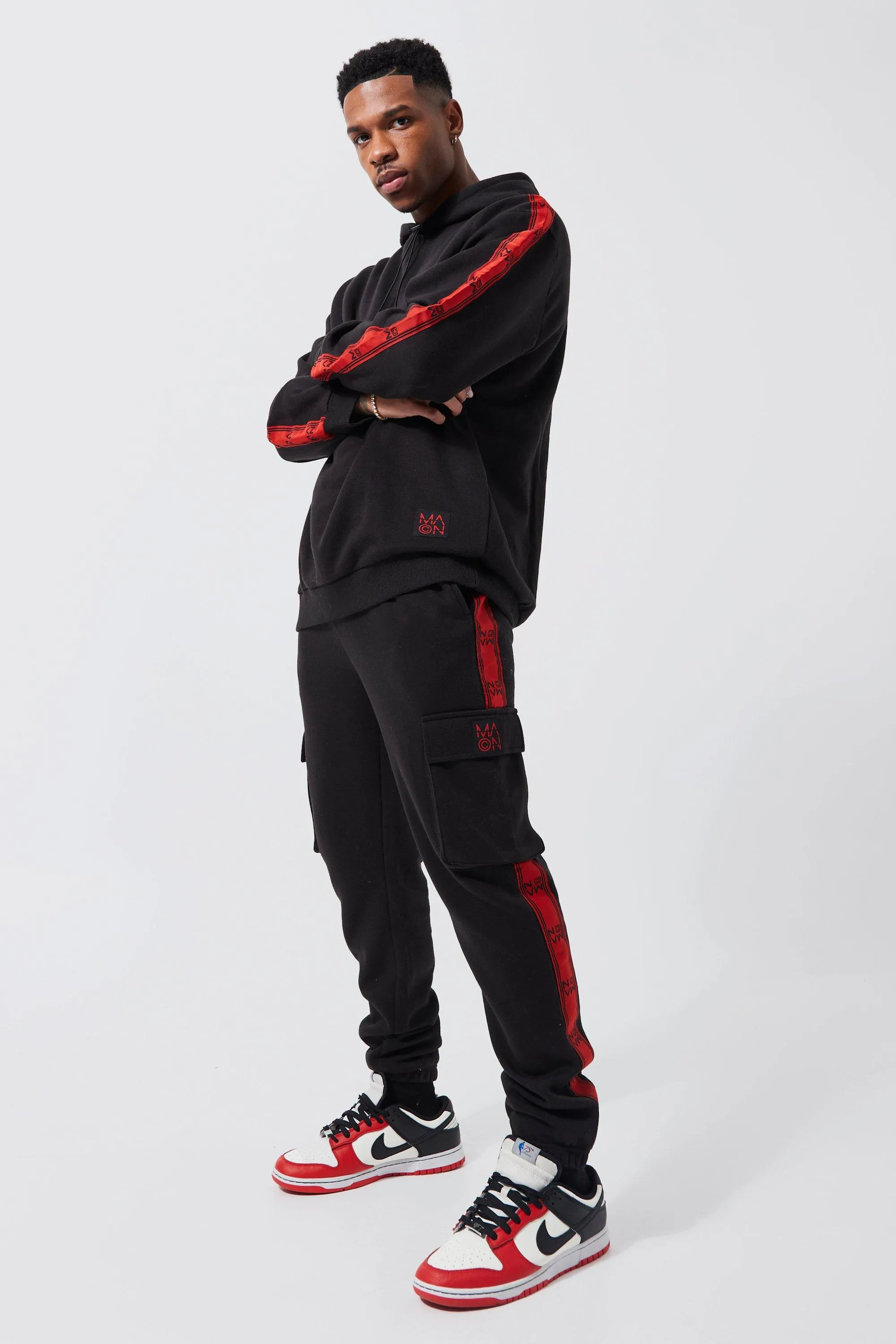 Oversized Man Tape Cargo Hooded Tracksuit