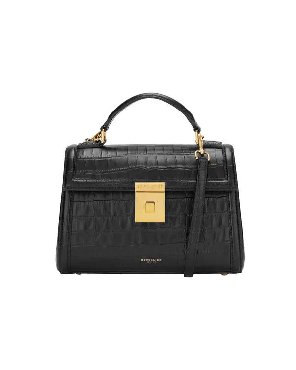 Paris Embossed Leather Bag - Black Croc Effect