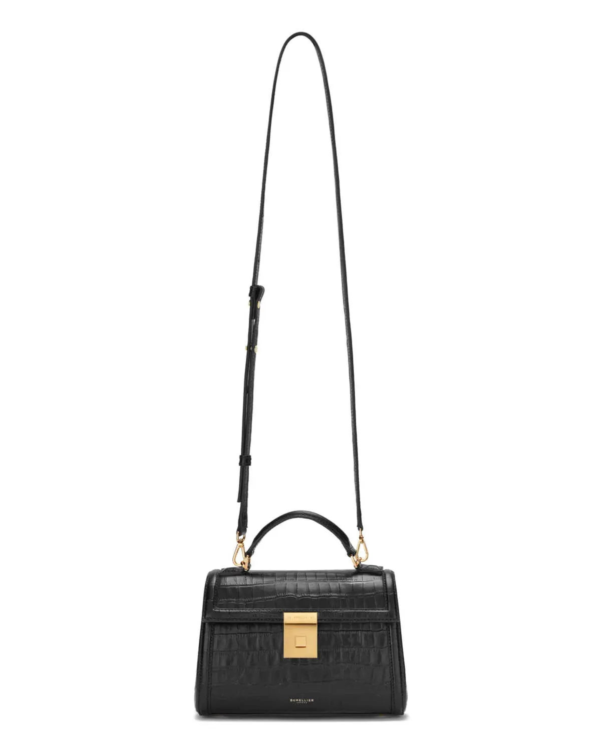 Paris Embossed Leather Bag - Black Croc Effect