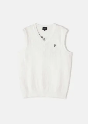 PG Logo Knitted Cotton V-neck knit vest - White