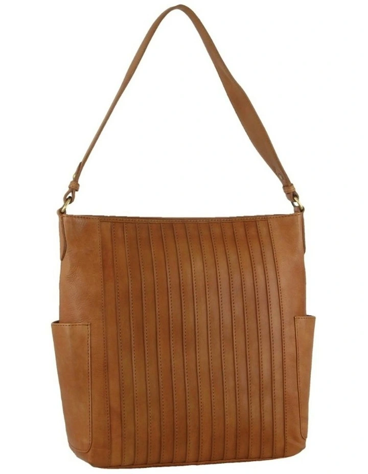 Pierre Cardin Ladies Leather Stitch-design Hobo Bag in Camel