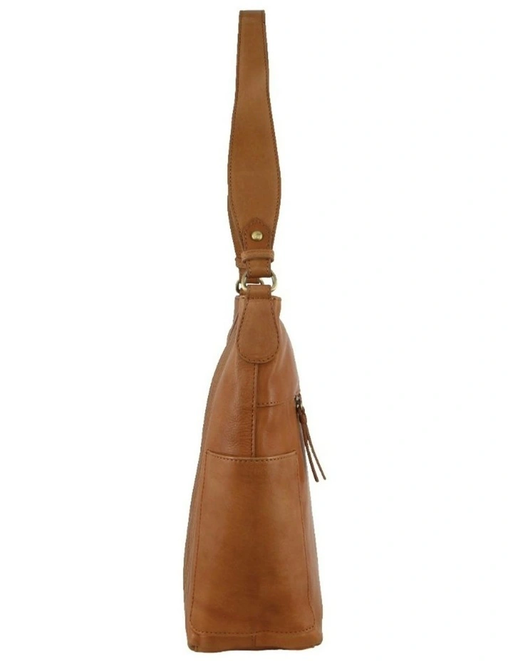 Pierre Cardin Ladies Leather Stitch-design Hobo Bag in Camel