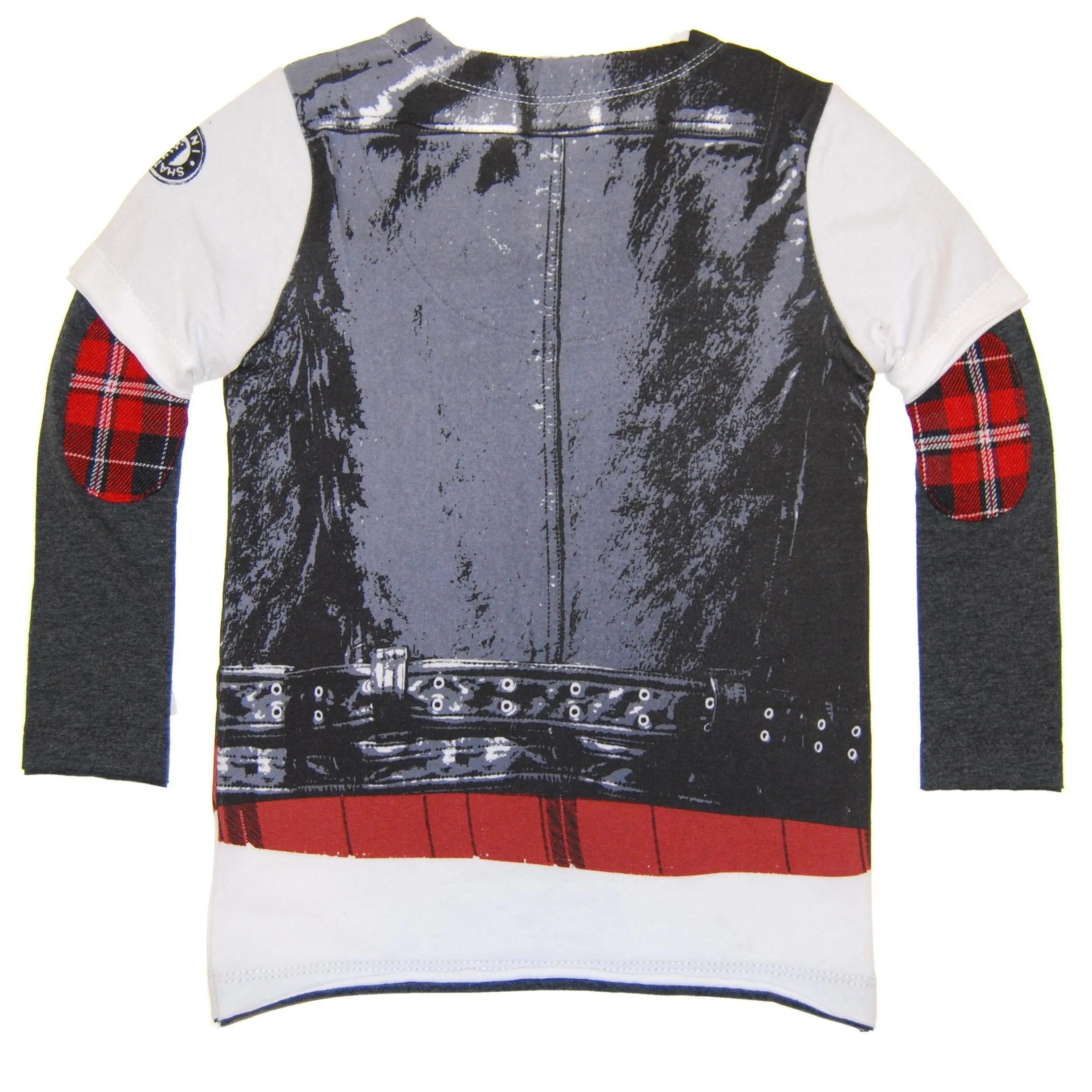 Plaid Leather Biker Vest Twofer T-Shirt by: Mini Shatsu