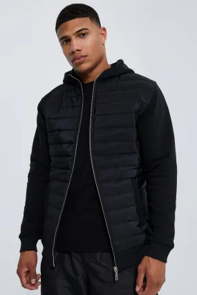 Premium Zip Through Hoodie With Quilted Panel | boohooMAN UK