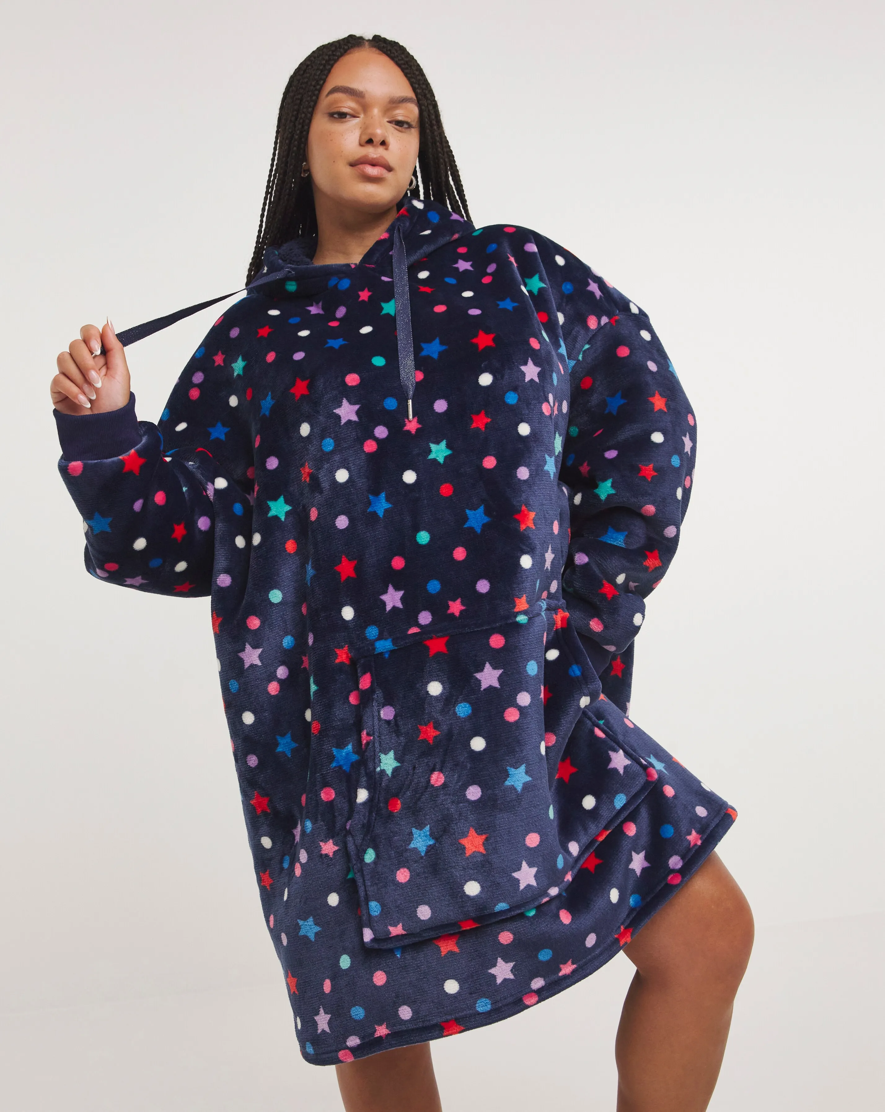 Pretty Secrets Fleece Oversized Hooded Lounge Dress | Simply Be