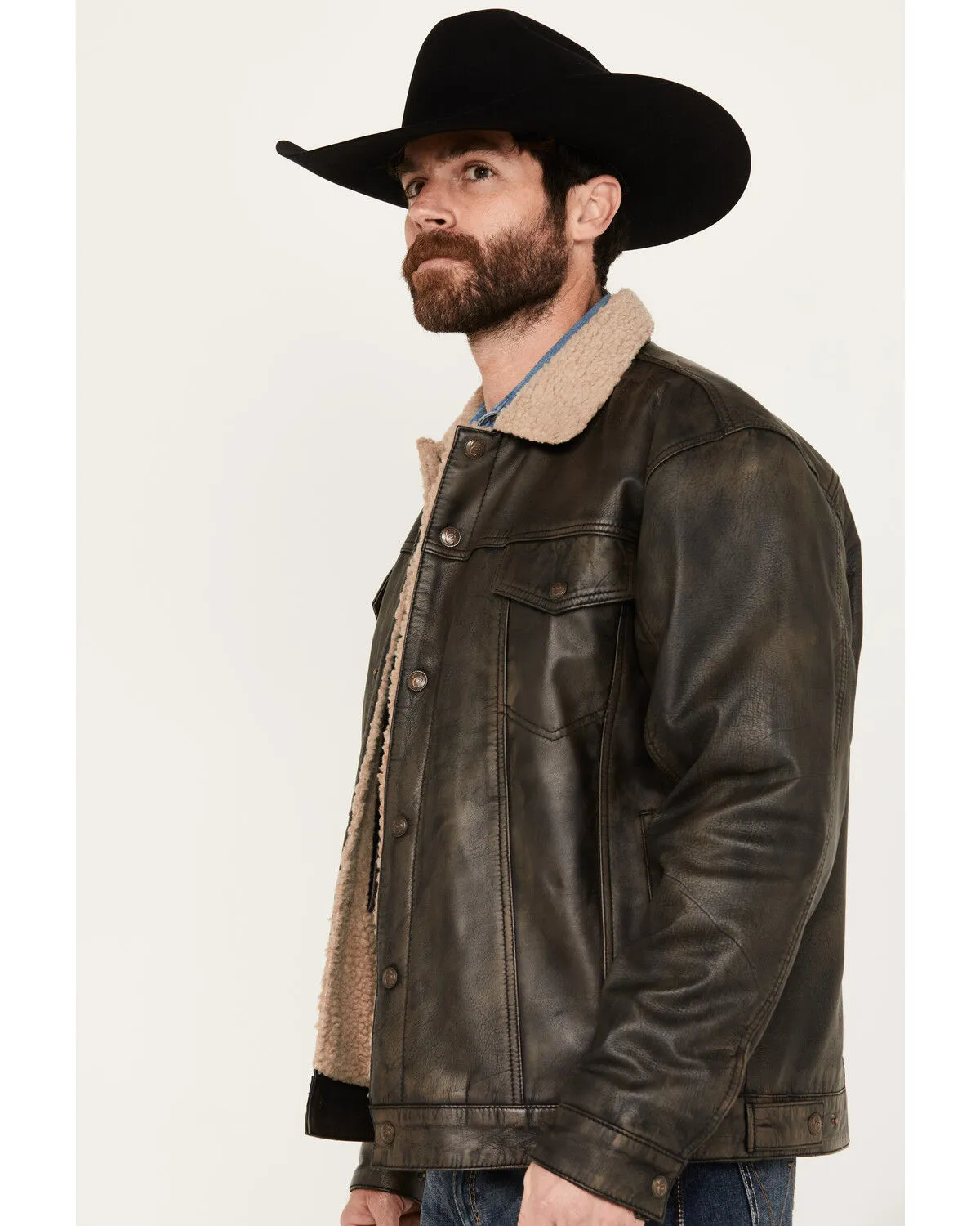 Product Name:  Cripple Creek Men's Sherpa Lined Leather Jacket