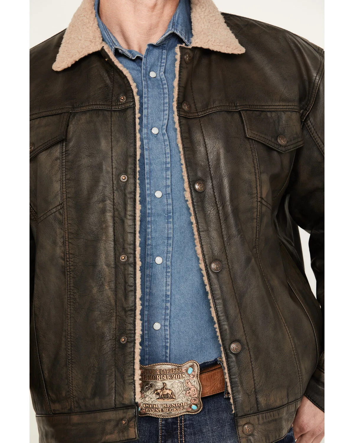 Product Name:  Cripple Creek Men's Sherpa Lined Leather Jacket