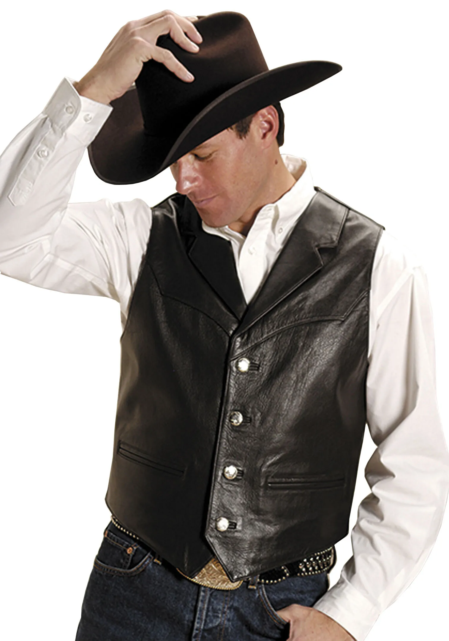 Product Name:  Roper Men's Nappa Notched Collar Leather Vest - Big & Tall