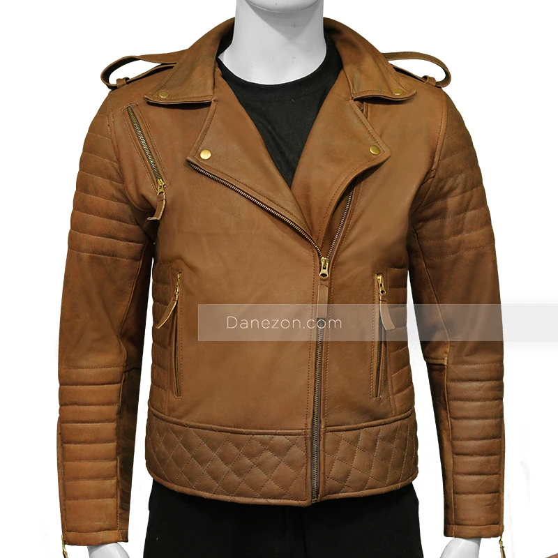 Quilted Brown Motorcycle Leather Jacket for Mens Outfits