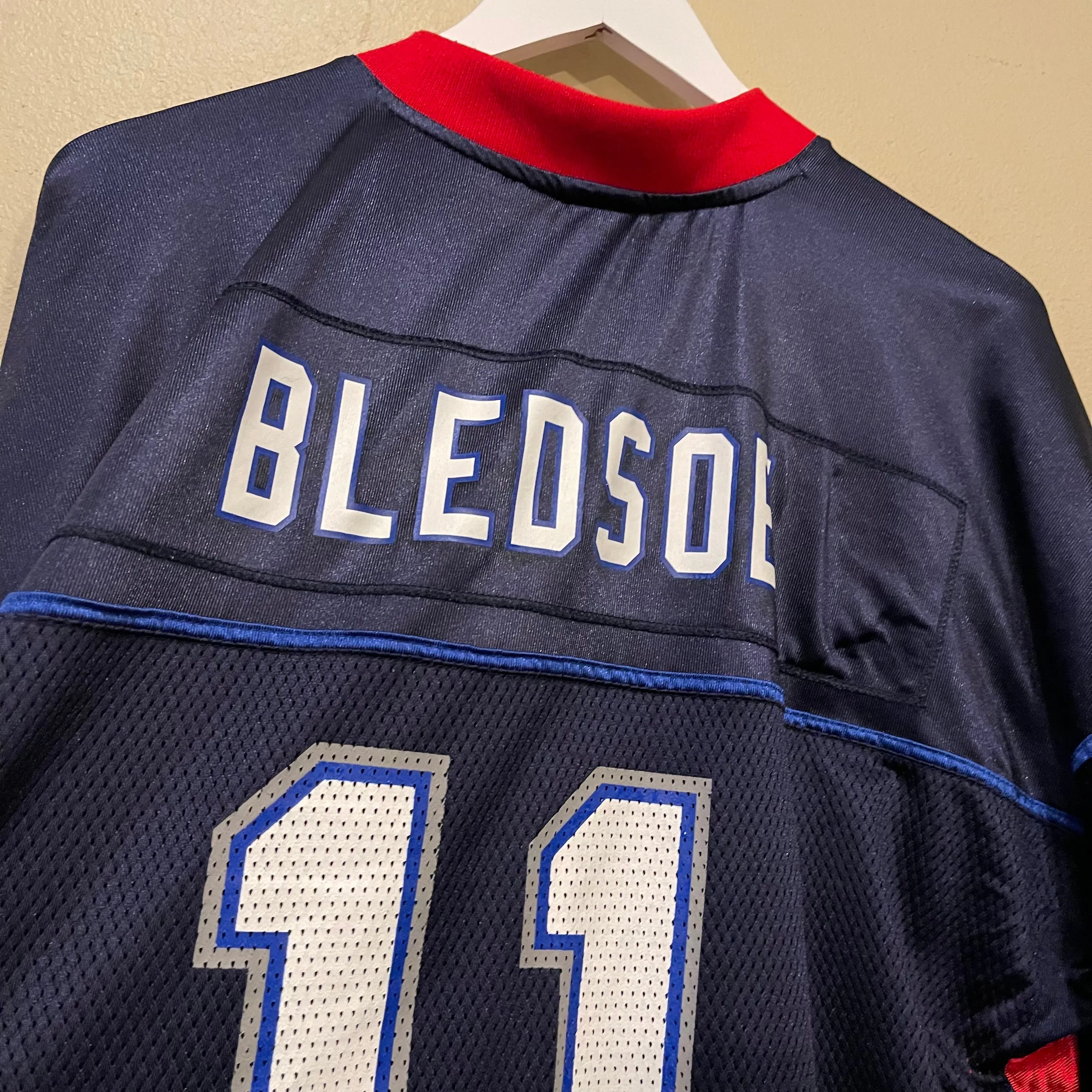 Reebok Buffalo Bills Bledsoe #11 Red Navy NFL Jersey