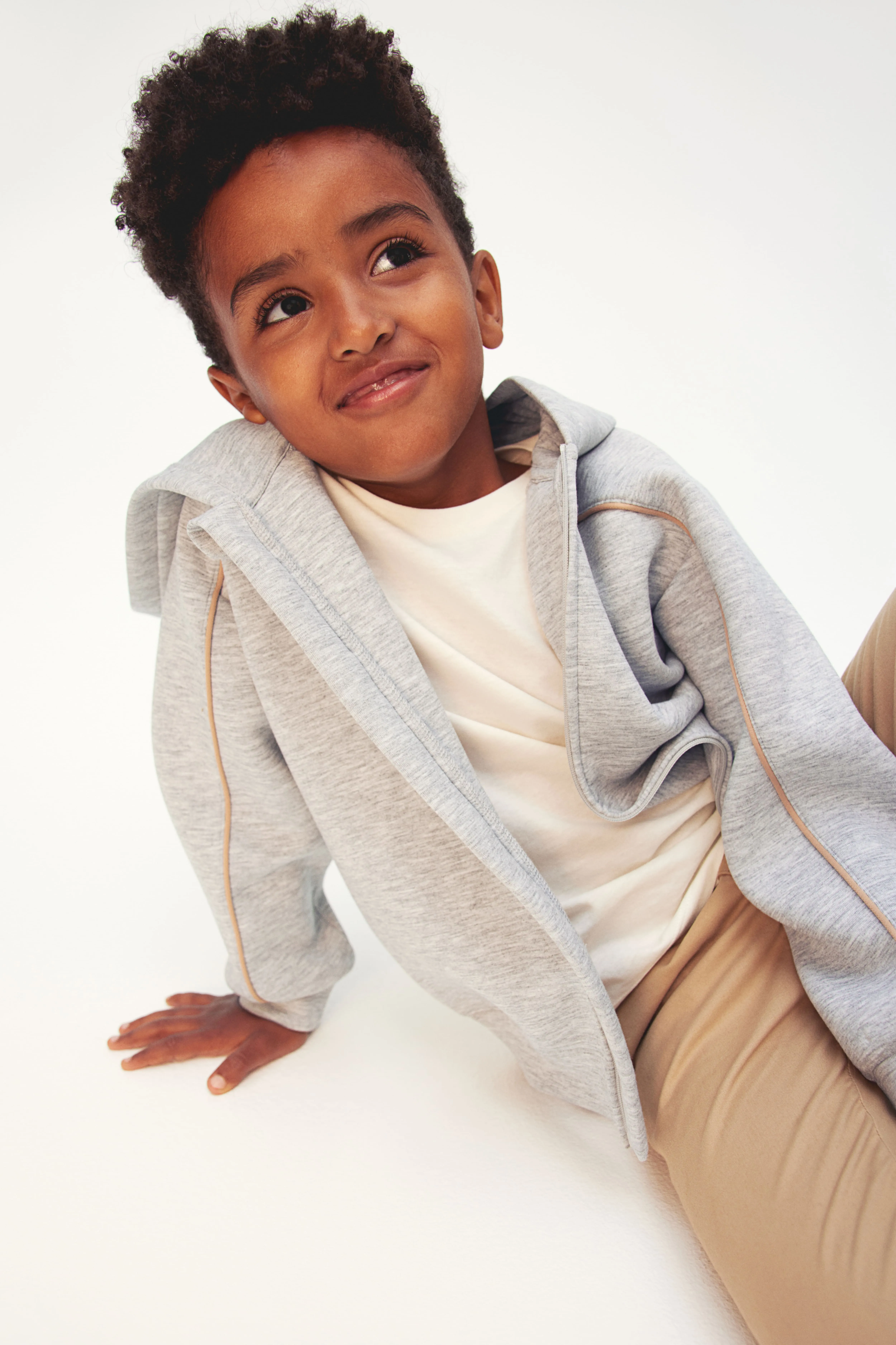 Scuba zip-through hoodie - Round neck - Long sleeve - Light grey marl - Kids | H&M GB