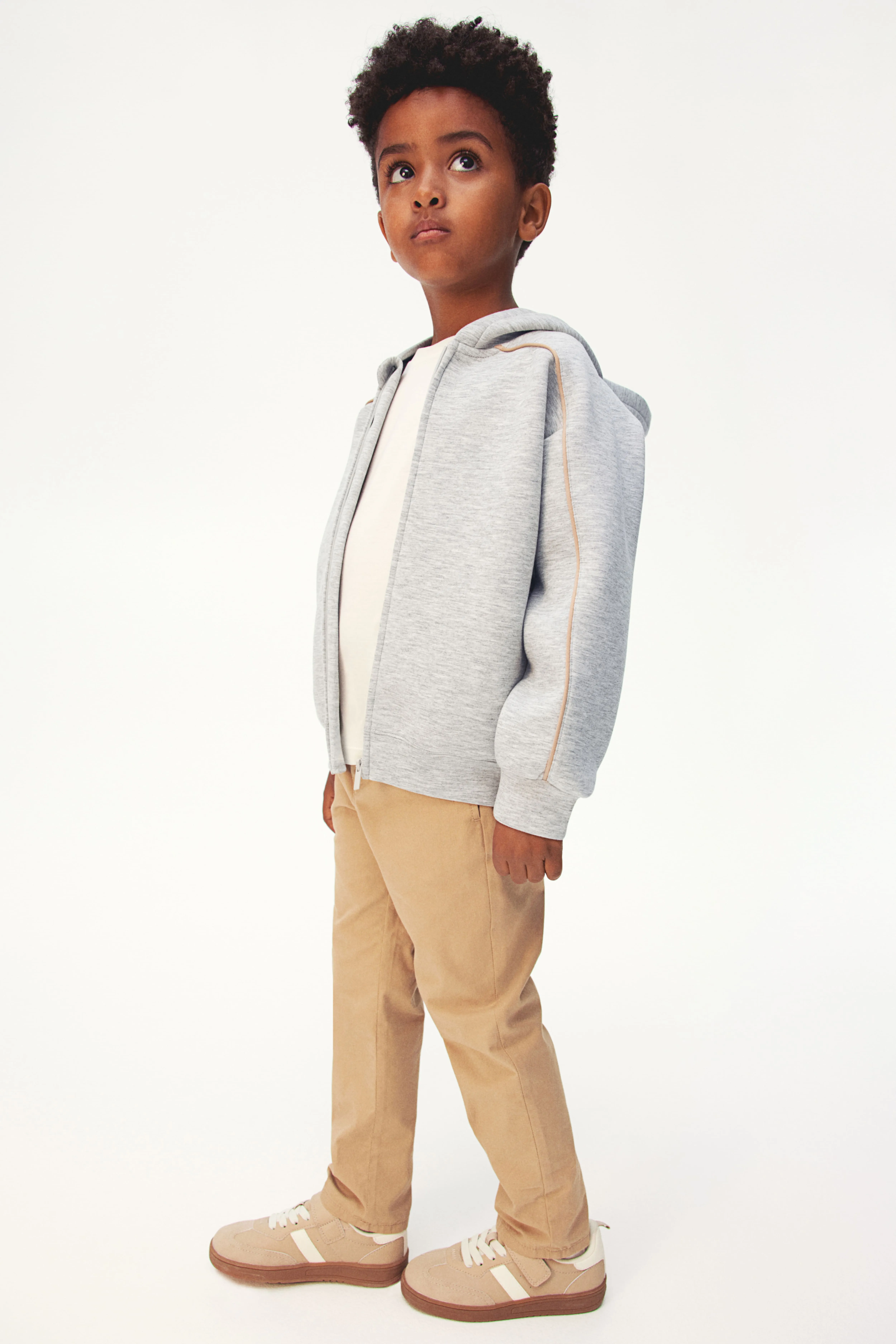 Scuba zip-through hoodie - Round neck - Long sleeve - Light grey marl - Kids | H&M GB