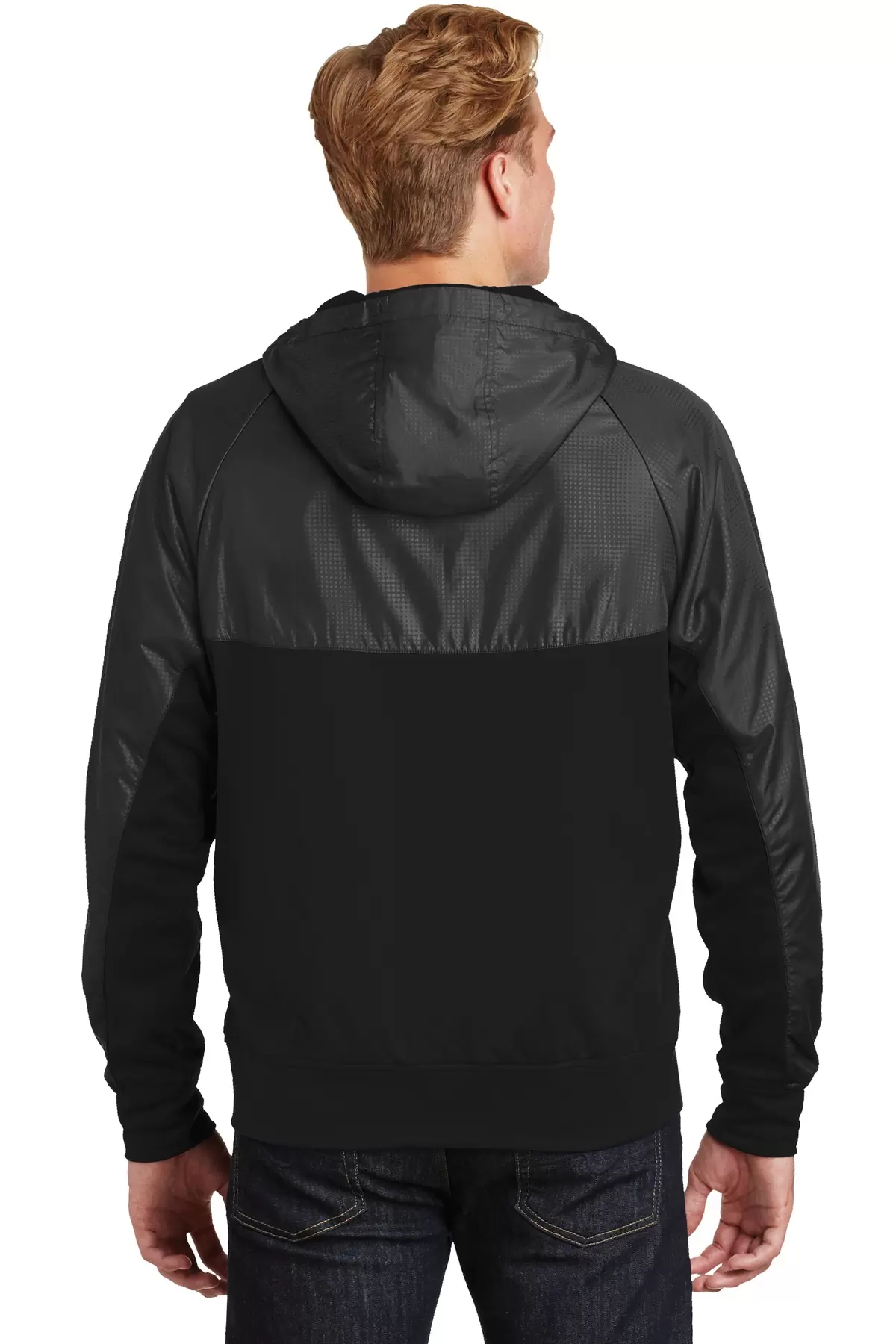 Sport Tek JST50 Sport-Tek Embossed Hybrid Full-Zip Hooded Jacket SKU: JST50