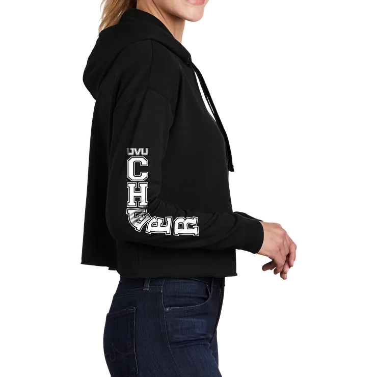 Sport-Tek Ladies PosiCharge Tri-Blend Wicking Fleece Crop Hooded Pullover - Cheer Block