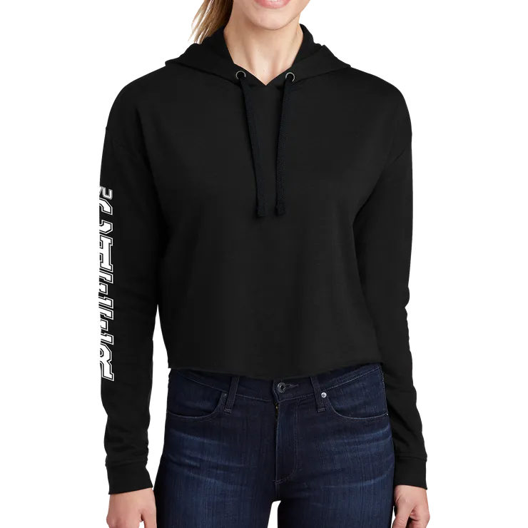 Sport-Tek Ladies PosiCharge Tri-Blend Wicking Fleece Crop Hooded Pullover - Cheer Block