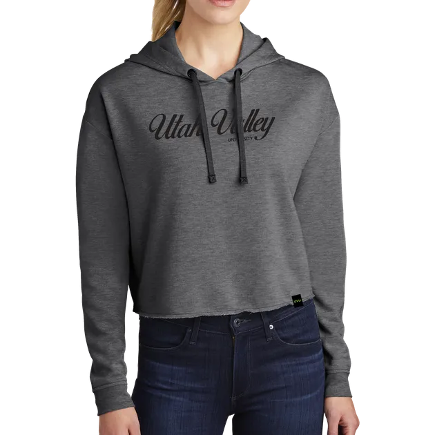 Sport-Tek Ladies PosiCharge Tri-Blend Wicking Fleece Crop Hooded Pullover - UV Cursive