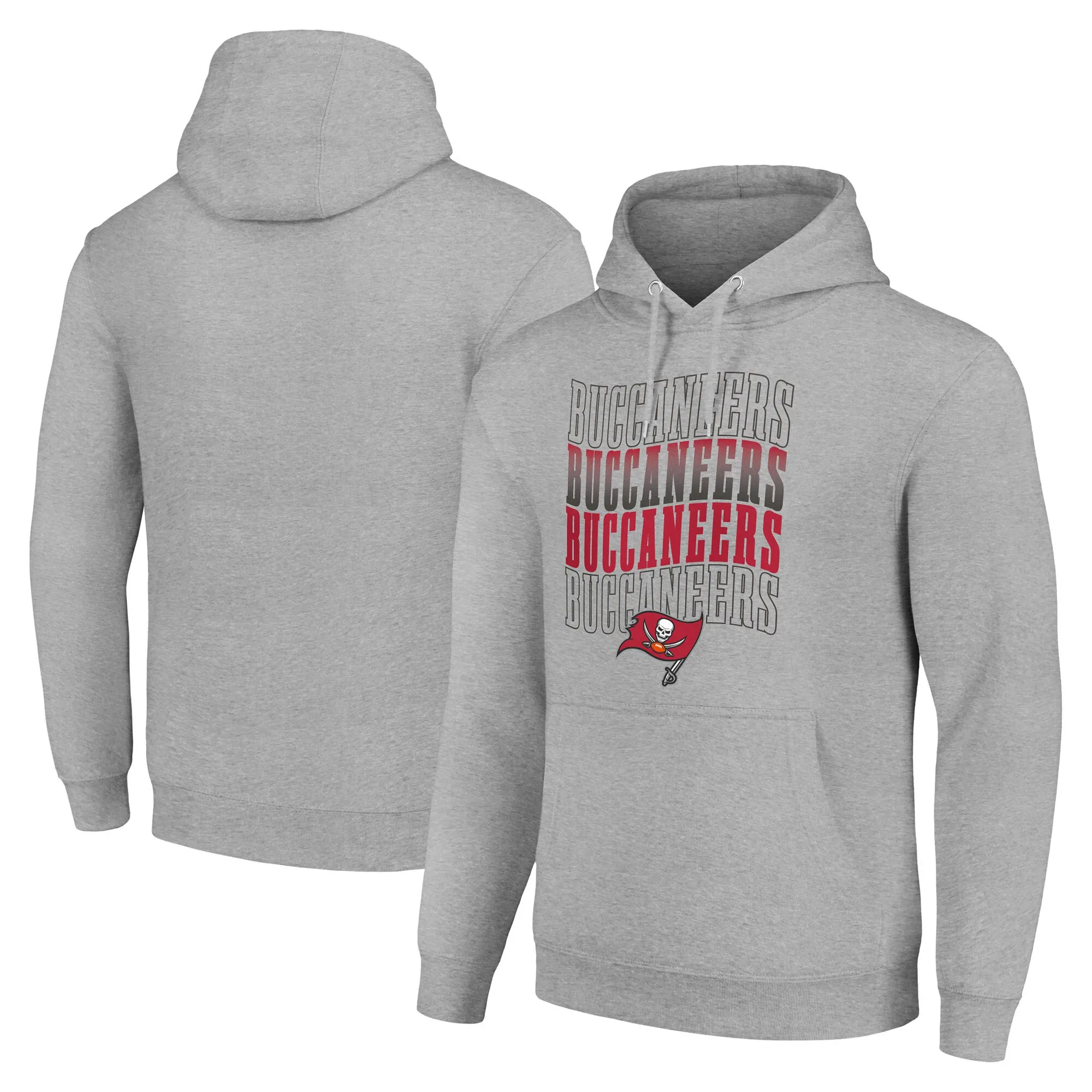 Starter Tampa Bay Buccaneers Heather Gray Four Team Name Logo Fleece Pullover Hoodie