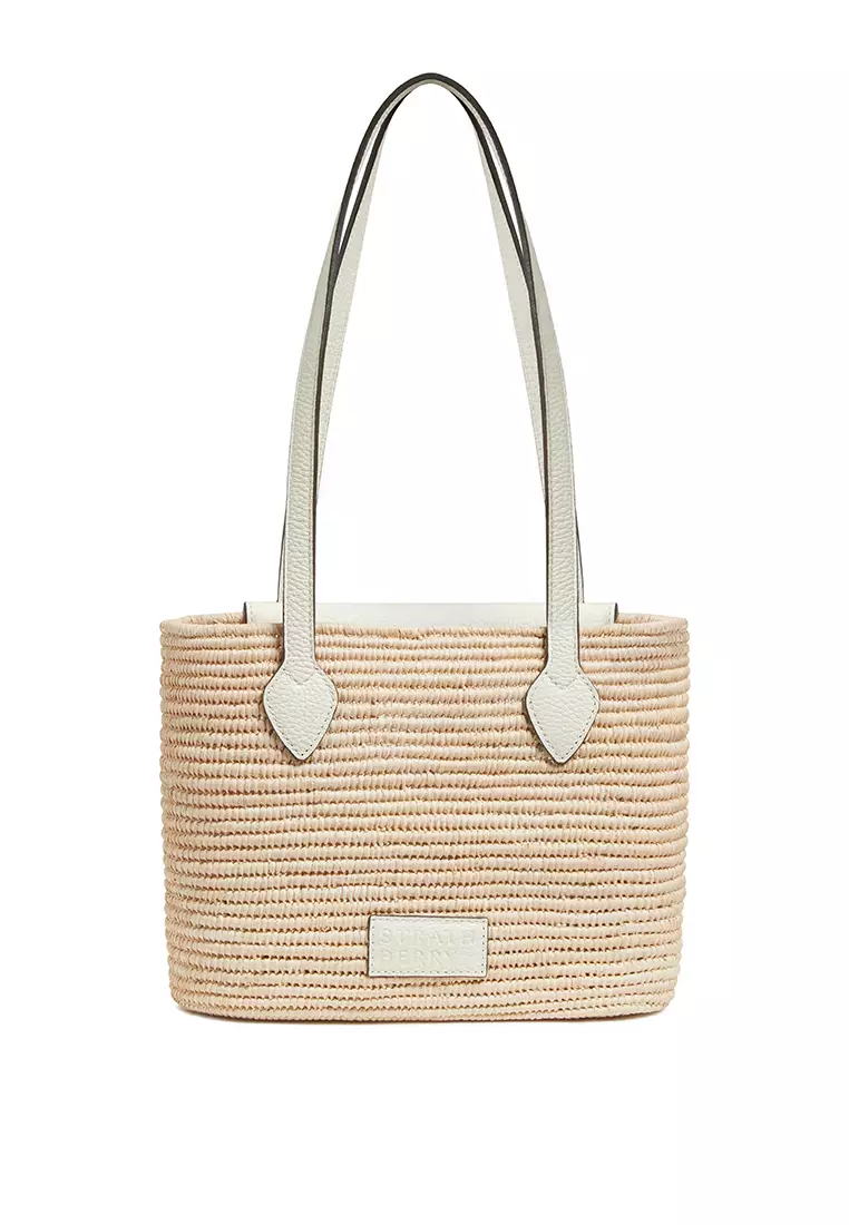 Strathberry THE STRATHBERRY BASKET BAG -RAFFIA/LEATHER VANILLA