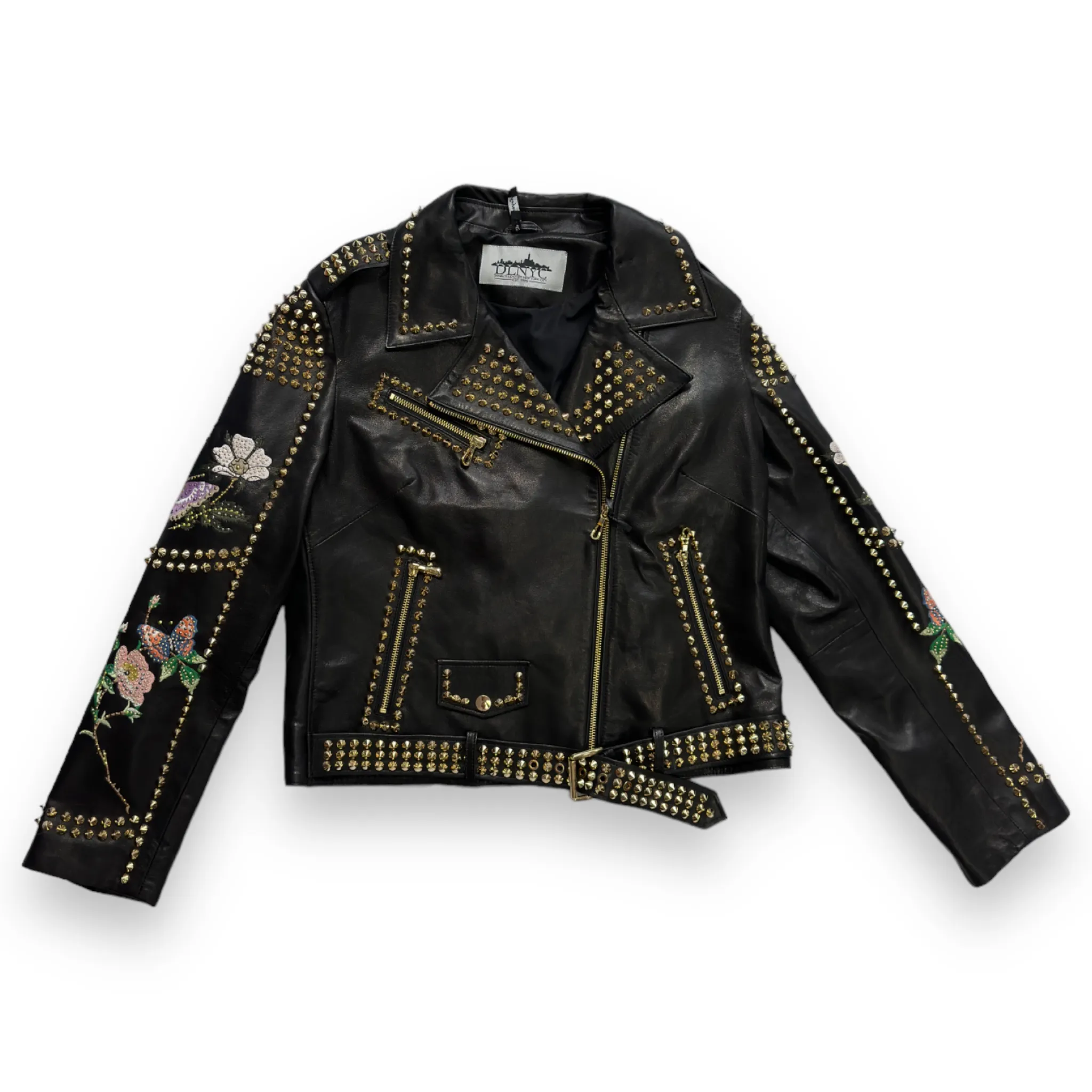 Studded Leather Jacket with Rhinestone Design - Daniel's Leather