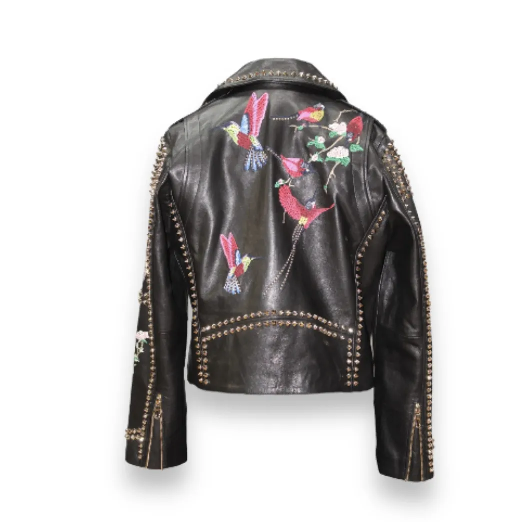 Studded Leather Jacket with Rhinestone Design - Daniel's Leather