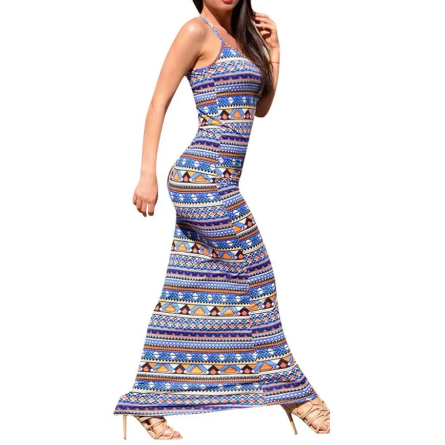 Summer Sexy Slim Long Maxi Dress Women Beach Vest Sundress Bandage Condole Belt Print Dress Vestido De Verao#3546 SM6