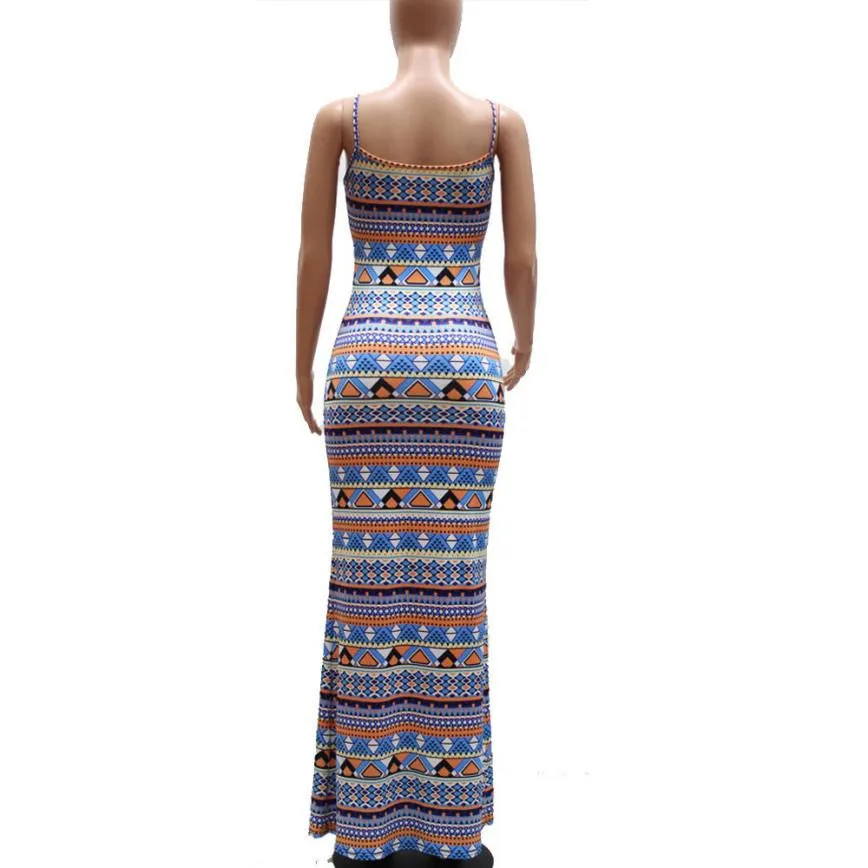 Summer Sexy Slim Long Maxi Dress Women Beach Vest Sundress Bandage Condole Belt Print Dress Vestido De Verao#3546 SM6