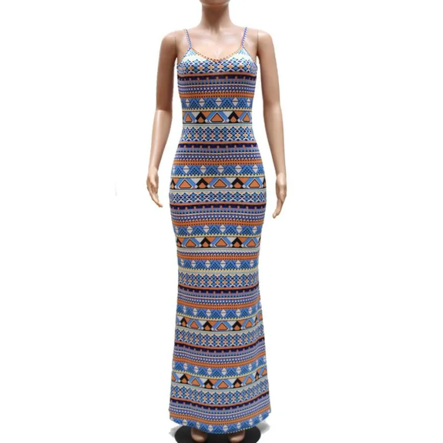 Summer Sexy Slim Long Maxi Dress Women Beach Vest Sundress Bandage Condole Belt Print Dress Vestido De Verao#3546 SM6