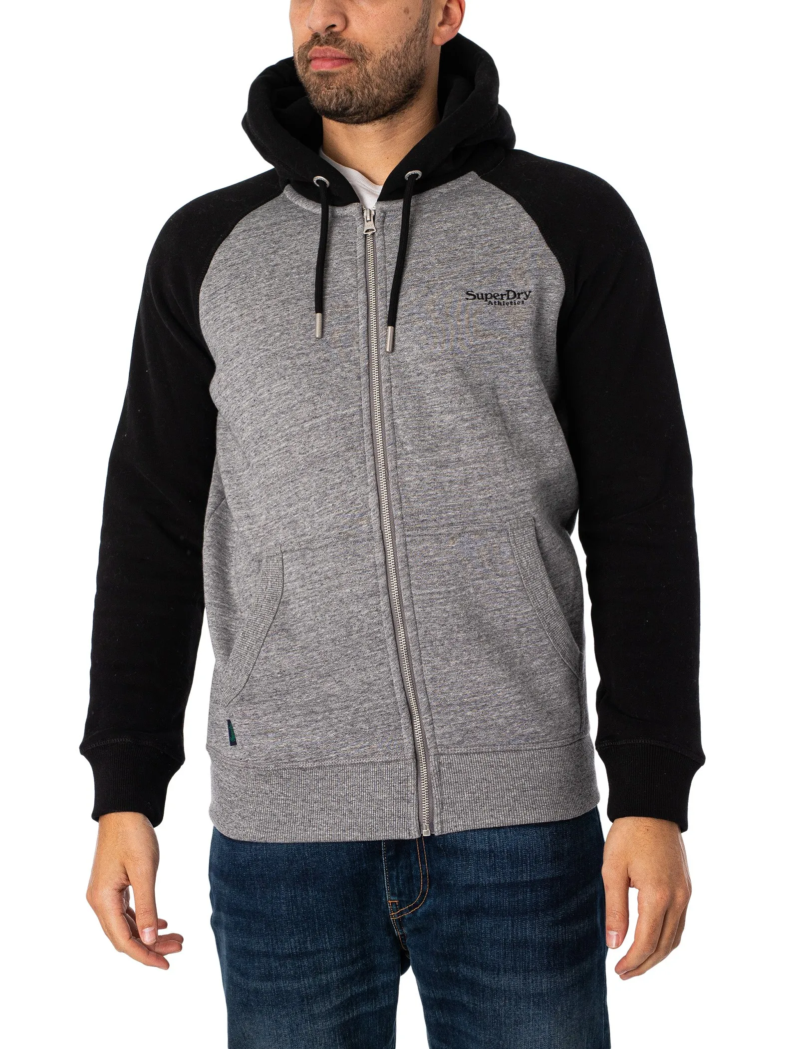 Superdry Essential Baseball Zip Hoodie - Dark Grey Fleck Marl