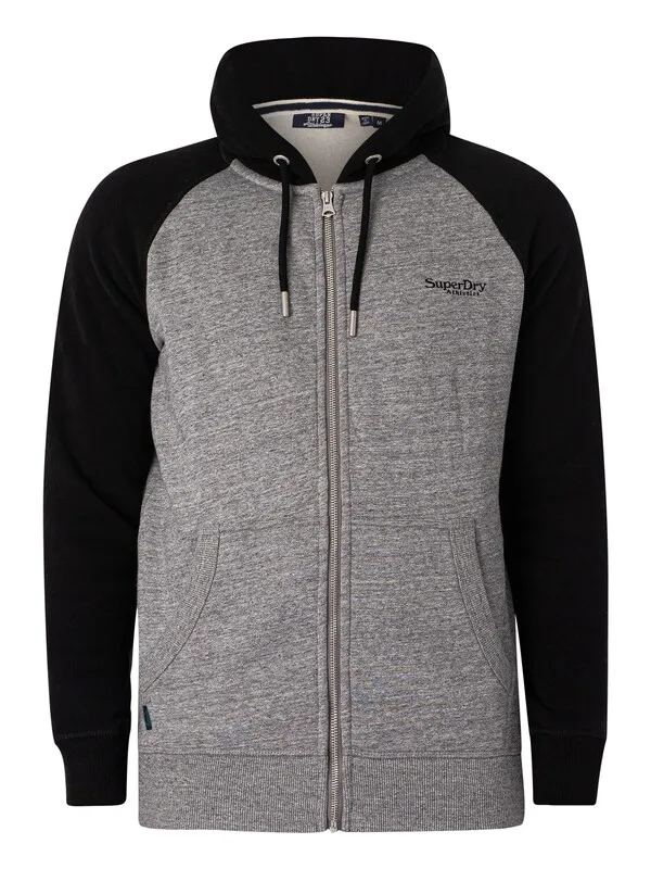 Superdry Essential Baseball Zip Hoodie - Dark Grey Fleck Marl