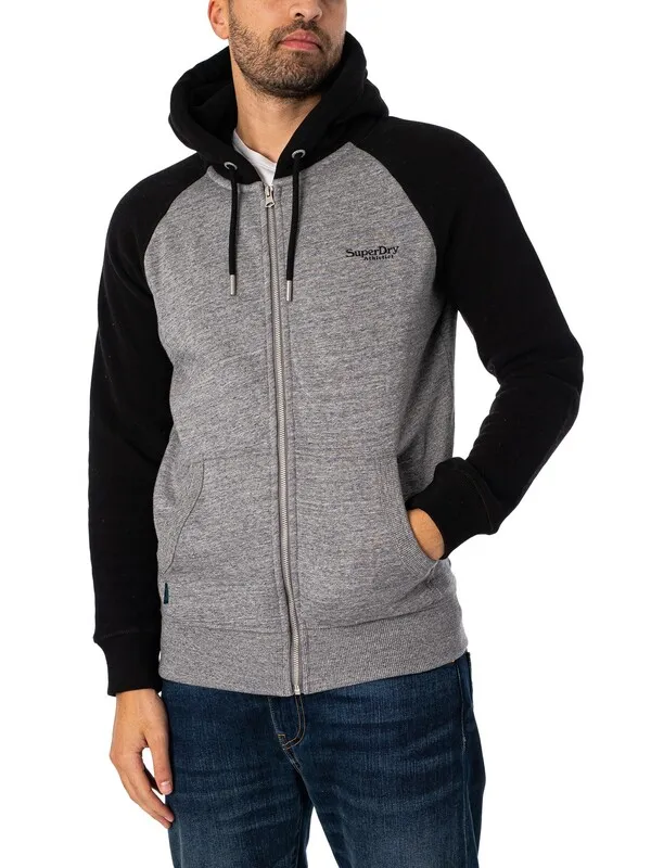 Superdry Essential Baseball Zip Hoodie - Dark Grey Fleck Marl