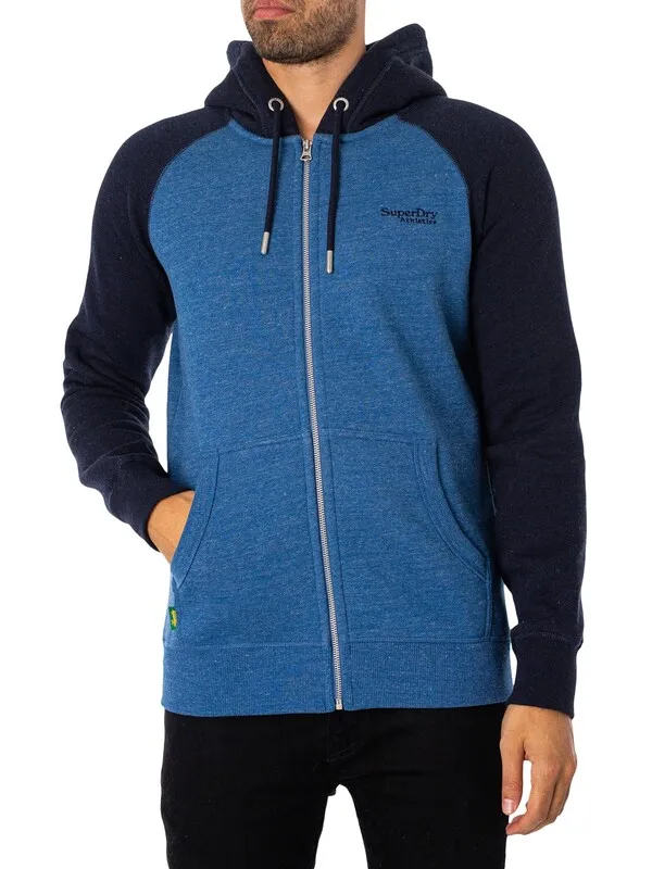 Superdry Essential Baseball Zip Hoodie - Midwest Blue Marl/Rich Navy